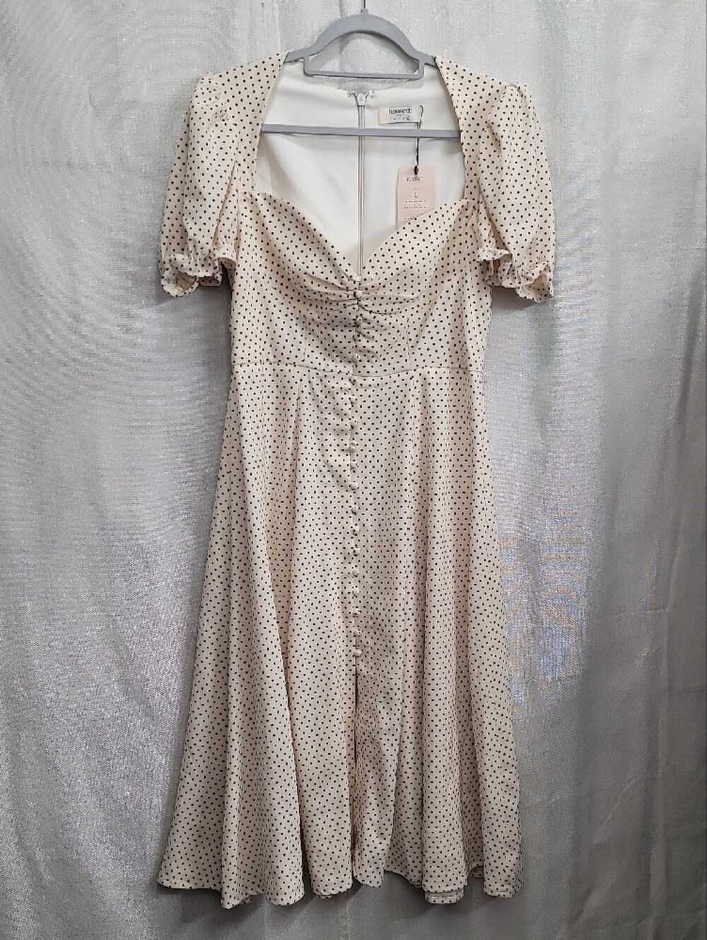 House Of CB Nwt Ellery Polka Dot Puff Sleeve Midi Dress Size Large - Picture 4 of 16